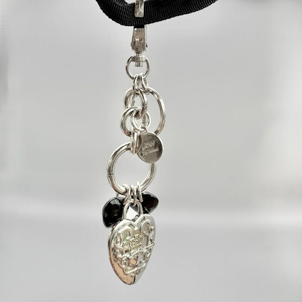 Vintage Kathy Van Zeeland Silver Tone‎ Puffy Hearts Bag Charms Chunky Keychain